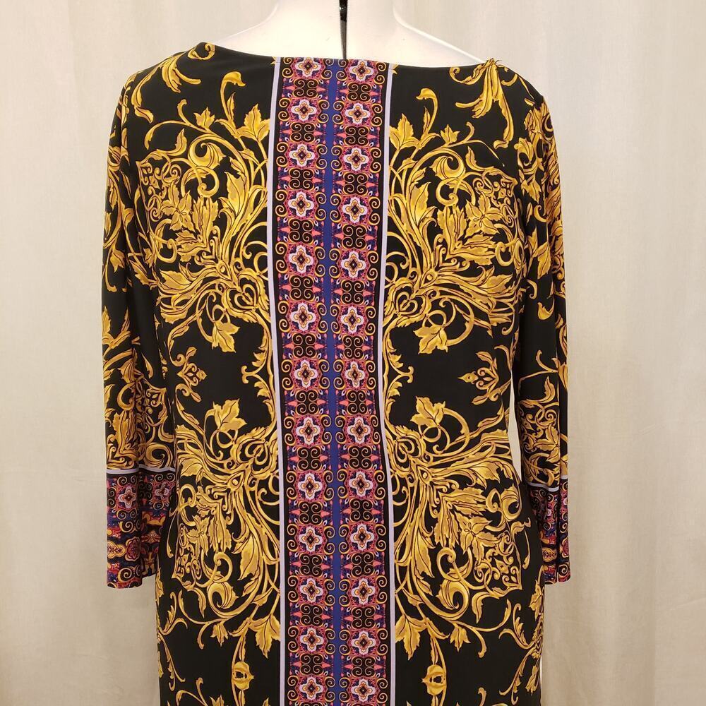 💃 London Times Mara Shift Dress – Geo Black Gold Paisley Print | Size 1X - Picture 3 of 9